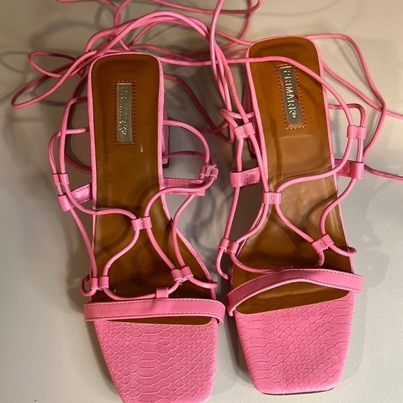 PRIMARK BARBIECORE Pink ankle tie Chunky Heel  sandals size 9 - Picture 1 of 8